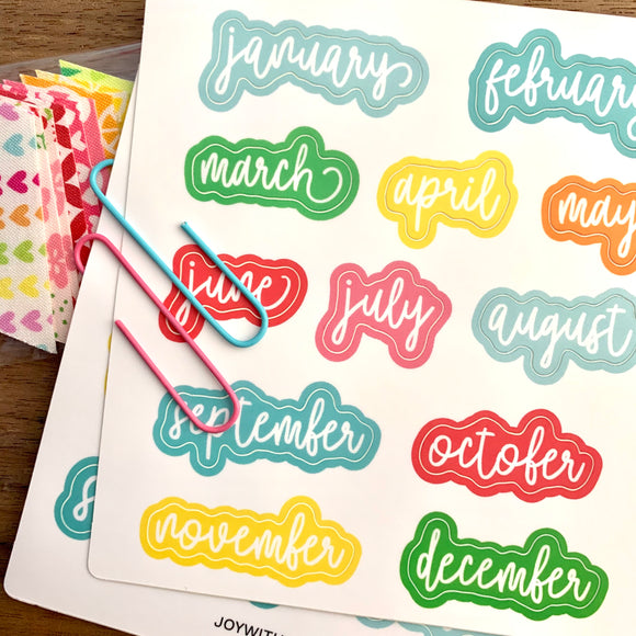 Vinyl Sticker Sheets - Months of the Year